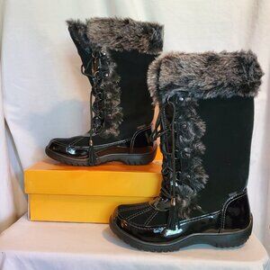 Sporto Millie Black Suede Lace-up Winter Boots, size 8 W